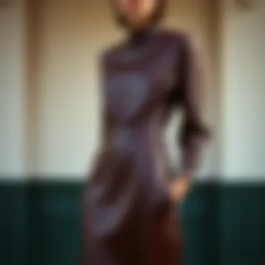 Sophisticated long leather dress for evening wear