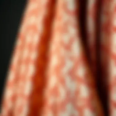 Close-up of intricate fabric details of a Mango evening gown