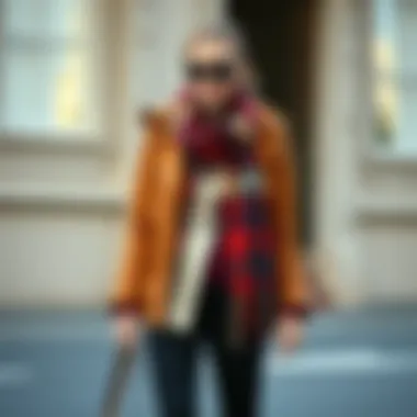 A curated outfit featuring a seasonal jacket, scarf, and boots