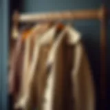 Stylish seasonal jacket hanging on a vintage coat rack