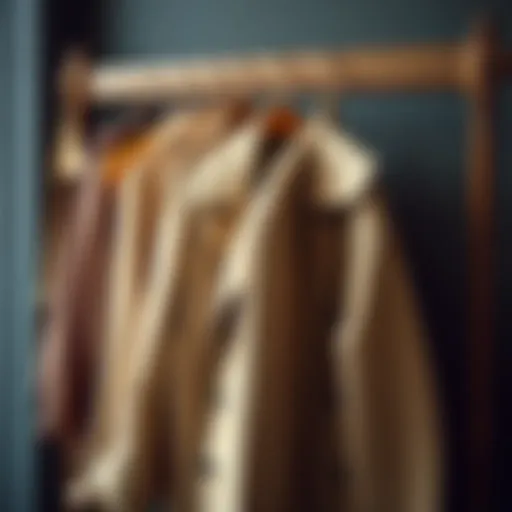 Stylish seasonal jacket hanging on a vintage coat rack
