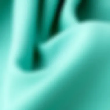 Close-up of fabric texture and details of a mint green ferace