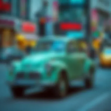 Trendy mint green ferace showcased in a vibrant urban setting