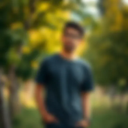 Stylish modal t-shirt in a serene outdoor setting