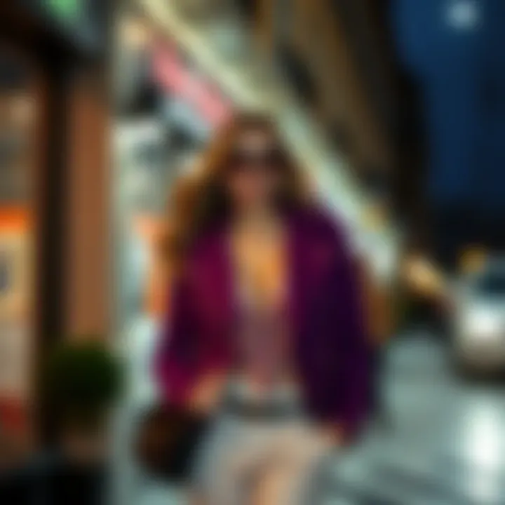 Chic outfit featuring a purple jacket for a night out