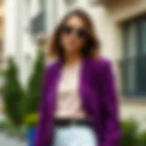 Elegant purple blazer styled with casual attire