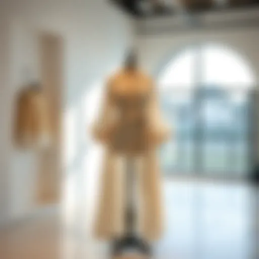 Elegant muslin outfit displayed on a mannequin in a bright room