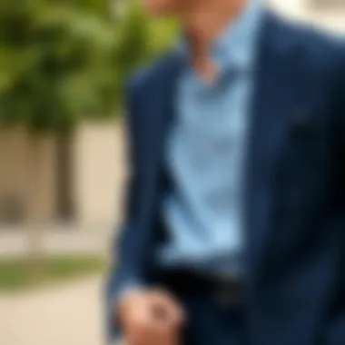 Stylish navy suit paired with a light blue shirt