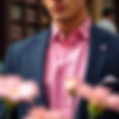 Sophisticated navy suit matched with a soft pink shirt