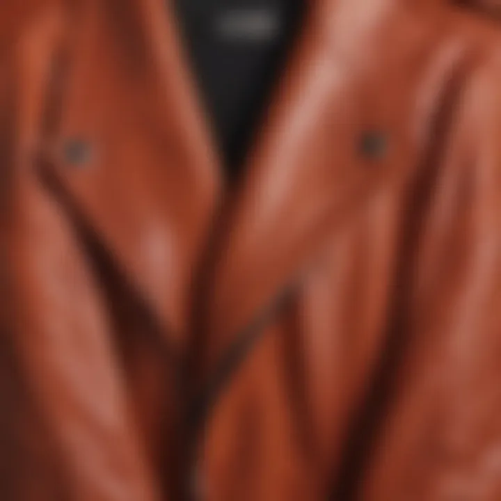 A close-up of the intricate design details of an oversize leather jacket