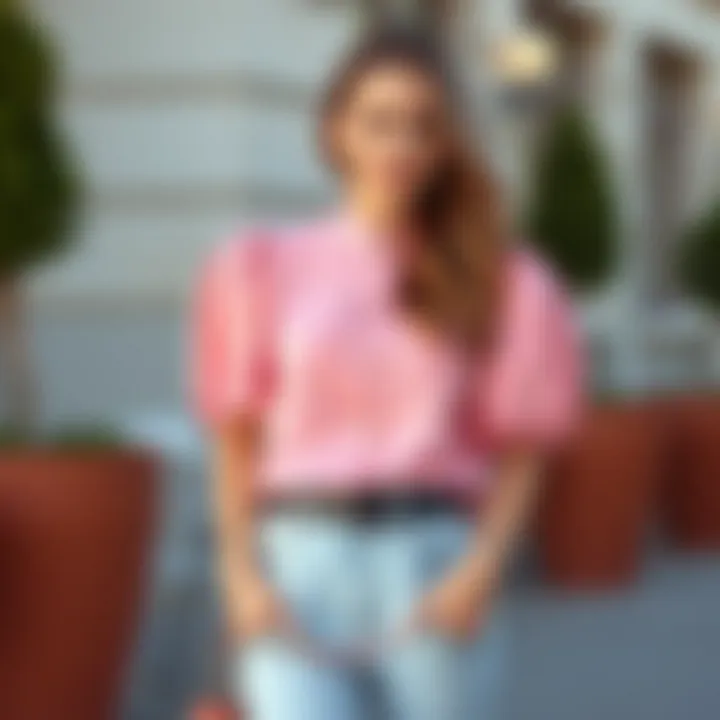 Elegant pink blouse styled for a casual outing