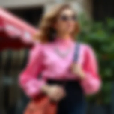 Fashionable pink blouse paired with accessories