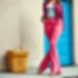 Stylish pink denim pants paired with a chic top