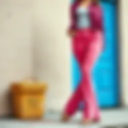 Stylish pink denim pants paired with a chic top