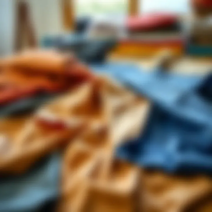 Various materials used in raincoat production laid out on a table