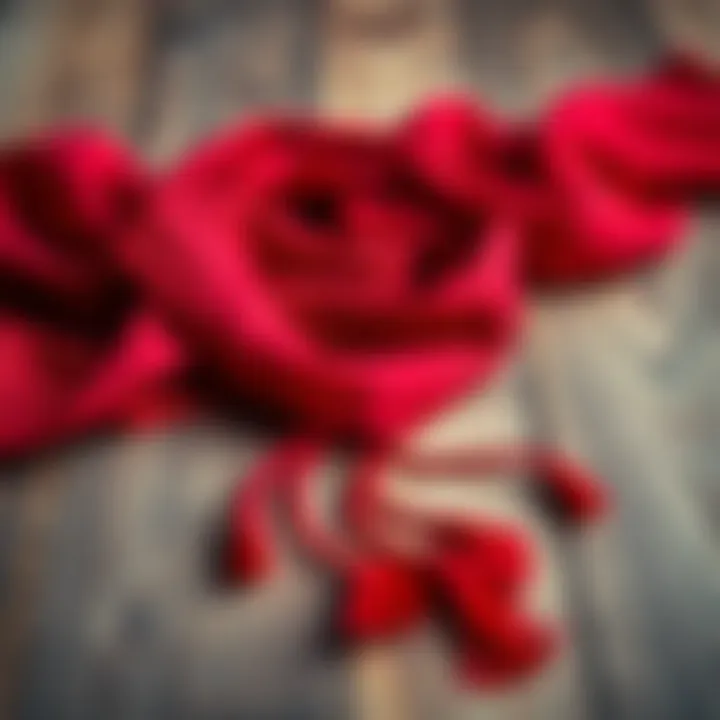 Vibrant red scarf arranged artistically on a wooden surface