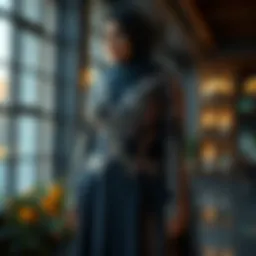 Elegant plus-size hijab evening dress showcasing intricate design details