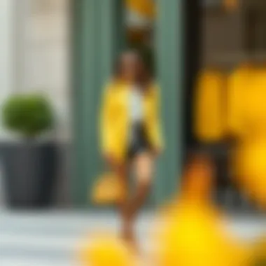 A stylish ensemble featuring a yellow blazer, stylish shoes and a chic handbag