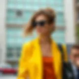 A vibrant yellow blazer paired with elegant accessories, showcasing modern fashion