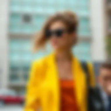 A vibrant yellow blazer paired with elegant accessories, showcasing modern fashion