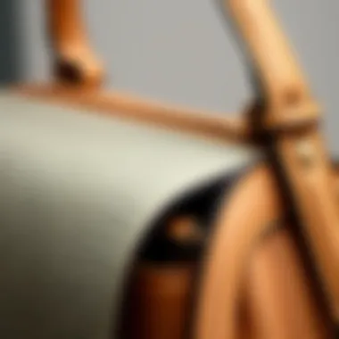 Close-up of unique shoulder bag design elements