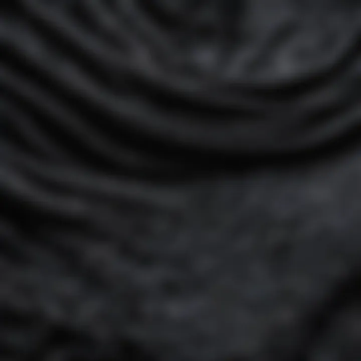 Close-up of the intricate texture of a black silk shawl