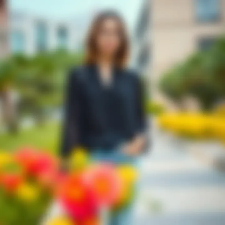 Trendy black chiffon blouse styled for a casual look