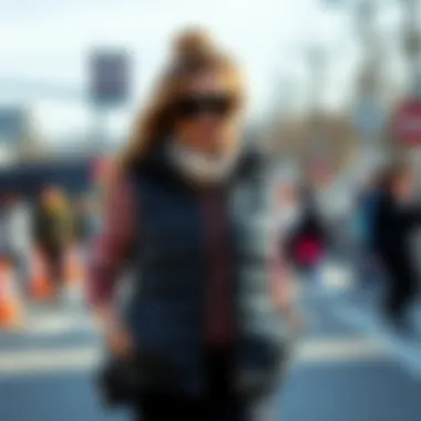 Casual black puffer vest paired with trendy accessories