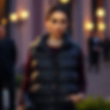 Sophisticated evening outfit featuring a black puffer vest