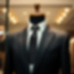 Elegant black suit displayed on a mannequin