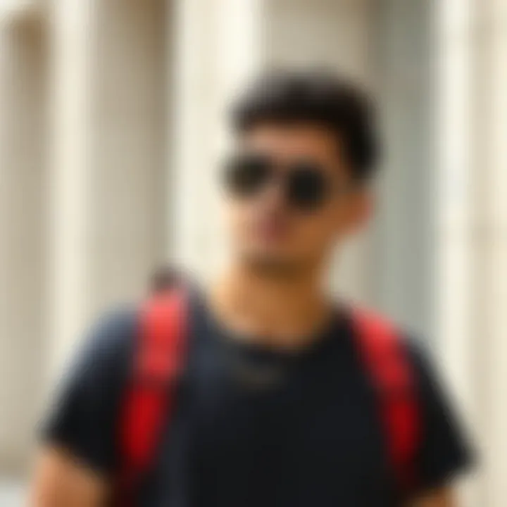 Person wearing slimfit t-shirt with casual accessories