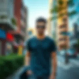 Stylish slimfit t-shirt showcased in an urban setting