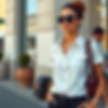 Combination of smart casual dress with accessory highlights