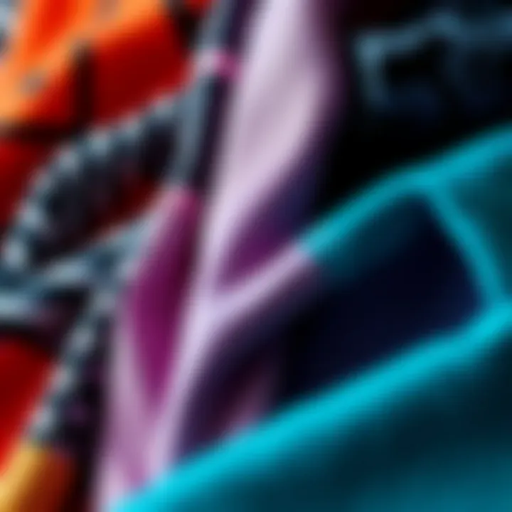 A close-up of various fabric patterns used in sports shirts