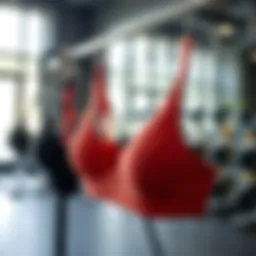 Stylish sports bras displayed in a modern fitness studio