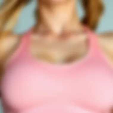 A close-up of a sports bra showcasing its supportive features