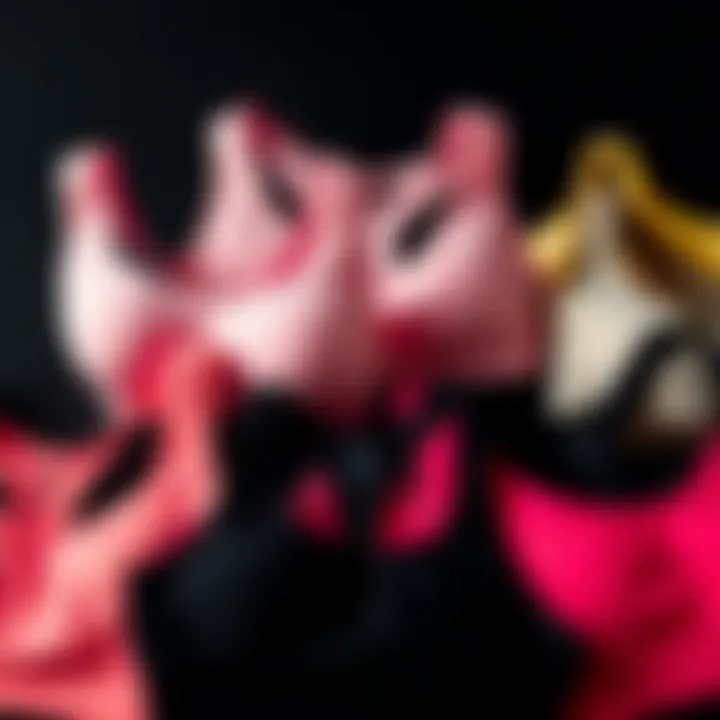 Different types of sports bras arranged aesthetically