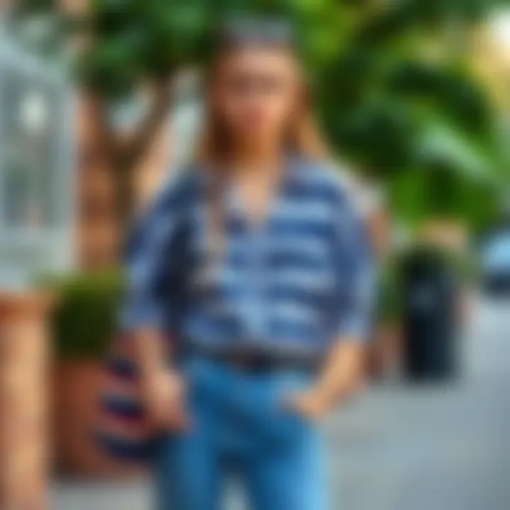 Stylish striped shirt ensemble for a casual outing