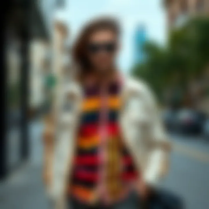 Layered look featuring a striped shirt and jacket