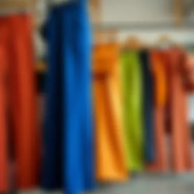 Various styles of wide-leg trousers displayed in a fashion setting.