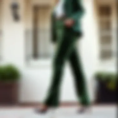 Stylish outfit combinations featuring green velvet pants
