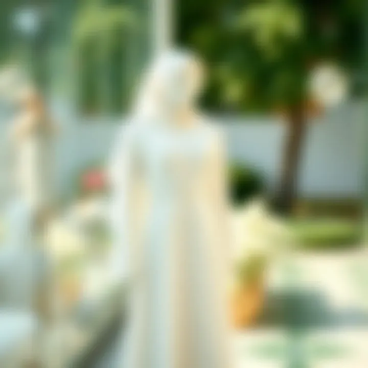 Stylish white hijab dress displayed in a serene setting