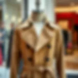 Elegant beige suede trench coat displayed on a mannequin