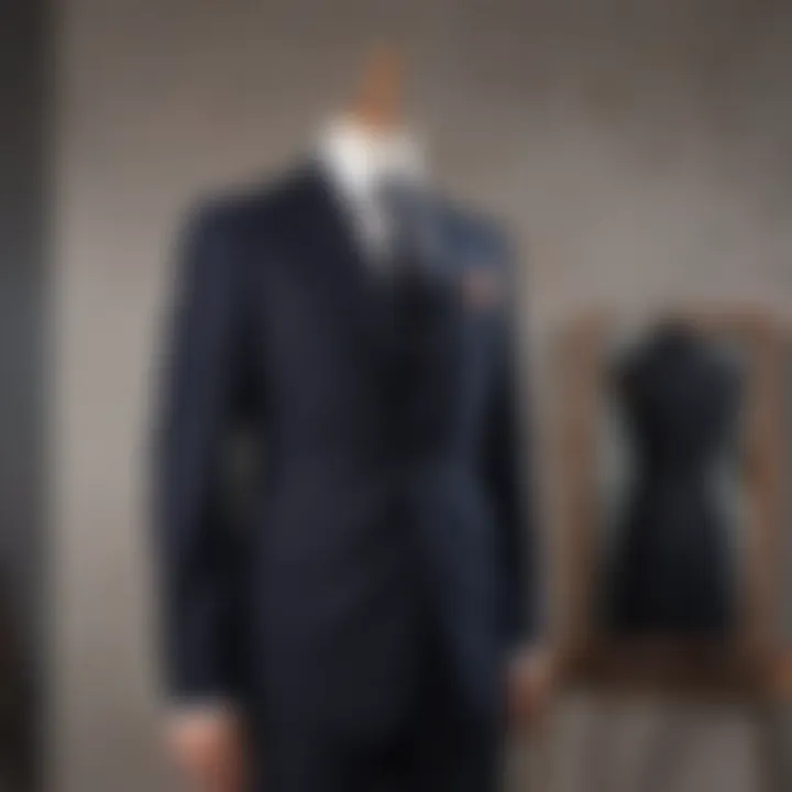 Elegant tailored suit hanging on a display