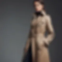 Elegant long trench coat styled on a mannequin