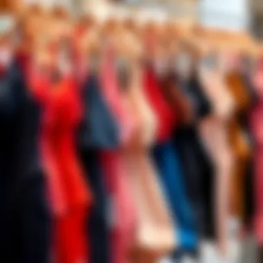 Fashionable full-coverage swimwear in various colors hanging on a rack