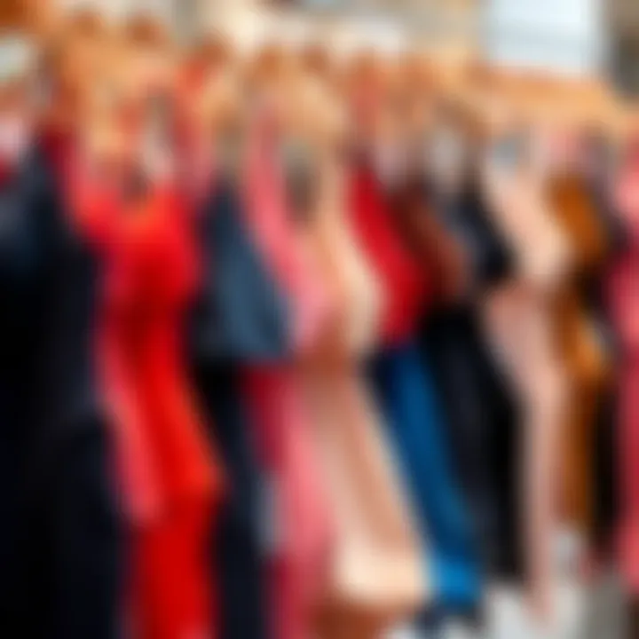 Fashionable full-coverage swimwear in various colors hanging on a rack