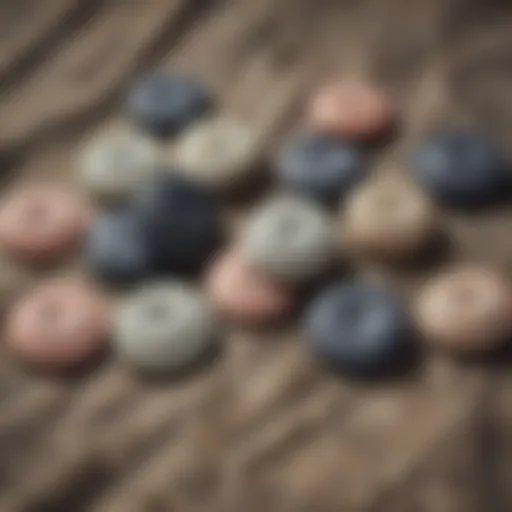 Elegant stone buttons displayed on a vintage fabric background