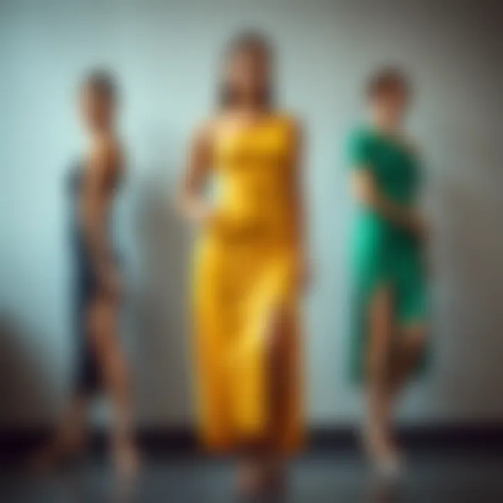 Different body types wearing one-shoulder midi dress