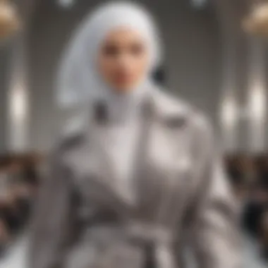 Stylish hijab coat outfit on a runway